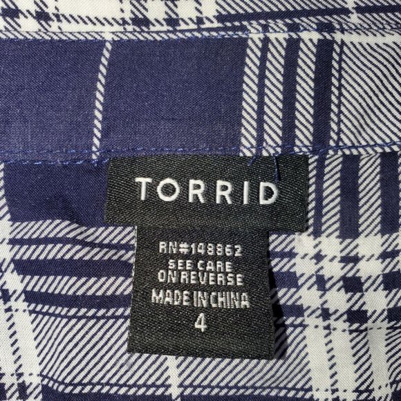 TORRID blue white Challis Plaid shirt PLUS 4X - Picture 6 of 10